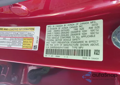 2023 Honda Cr-V Hybrid Sport z USA, uszkodzony, nr VIN 2HKRS5H50PH710480